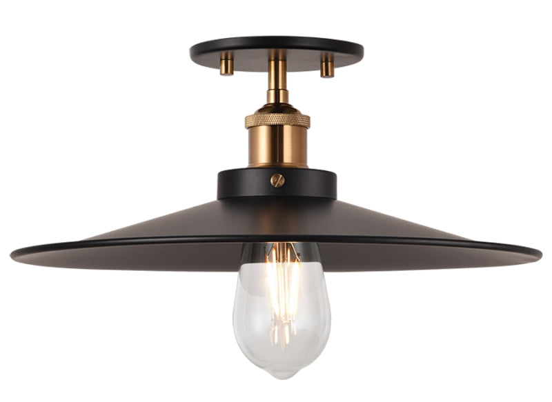 Matteo Lighting X46113AGBK One Light Flush Mount, Aged Gold Brass