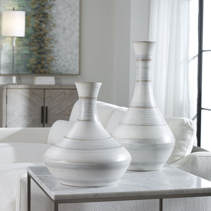 Uttermost 17964 Vases, S/2, Ivory, Blue, And Tan