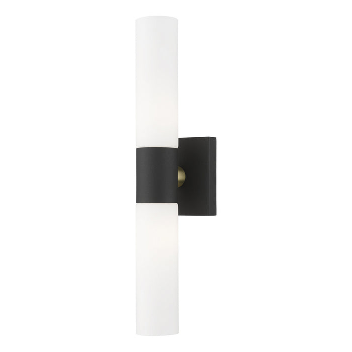 Livex Lighting 10102-14 Two Light Vanity, Textured Black w/ Antique Brass