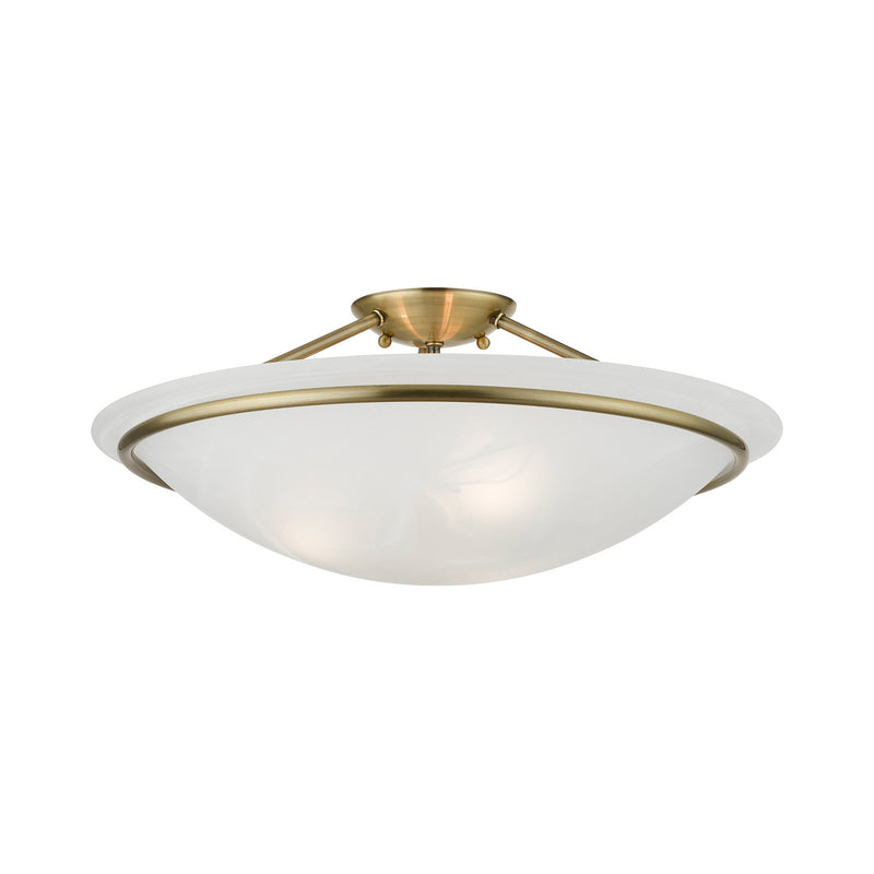Livex Lighting 4825-01 Three Light Semi-Flush Mount, Antique Brass