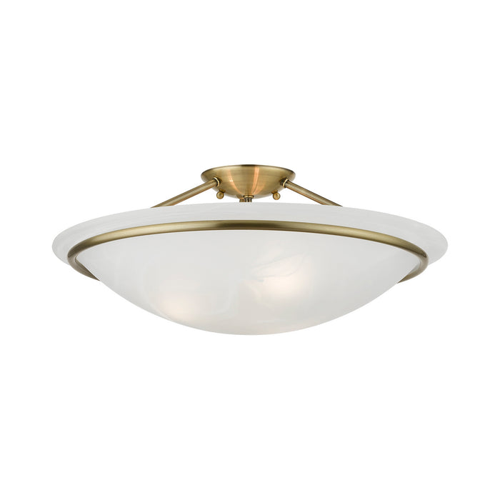 Livex Lighting 4825-01 Three Light Semi-Flush Mount, Antique Brass