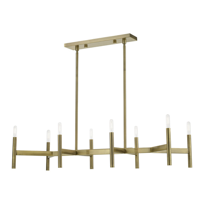 Livex Lighting 51178-01 Eight Light Linear Chandelier, Antique Brass