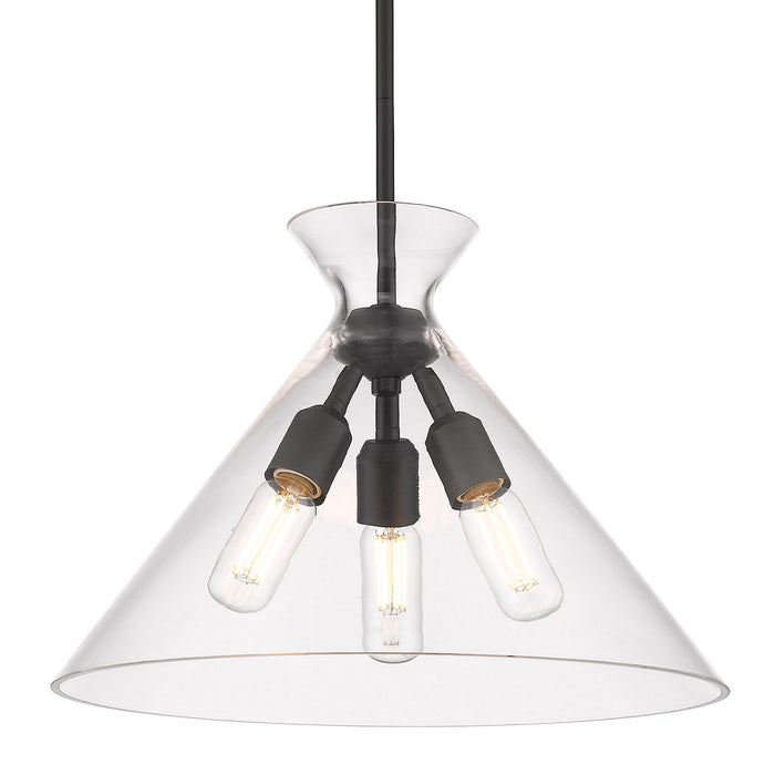 Golden 0511-3P BLK-CLR Three Light Pendant, Matte Black