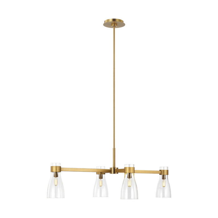 Visual Comfort Studio AEC1014BBS Four Light Linear Chandelier, Burnished Brass