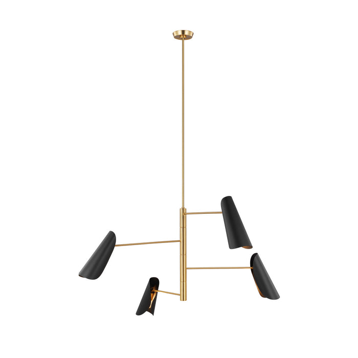 Visual Comfort Studio AEC1024BBSMBK Four Light Chandelier, Midnight Black and Burnished Brass