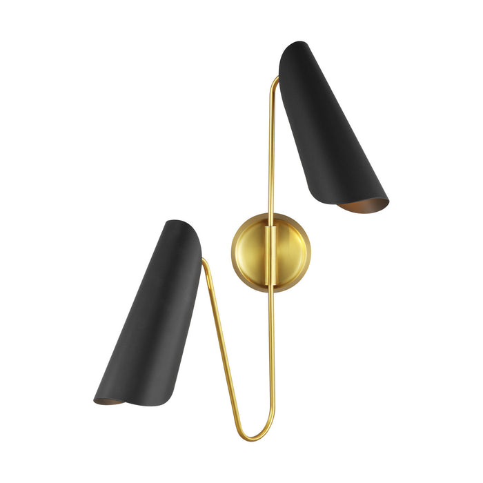 Visual Comfort Studio AEW1002BBSMBK Two Light Wall Sconce, Midnight Black and Burnished Brass