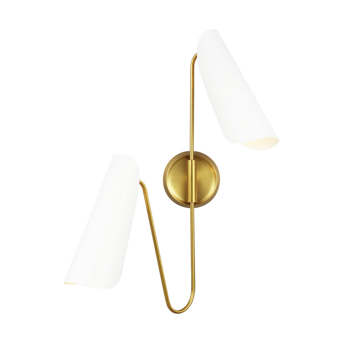 Visual Comfort Studio AEW1002BBSMWT Two Light Wall Sconce, Matte White and Burnished Brass