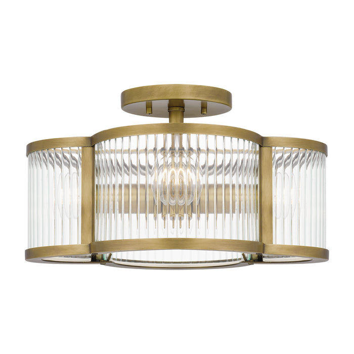 Quoizel ASR1715WS Four Light Semi-Flush Mount, Weathered Brass