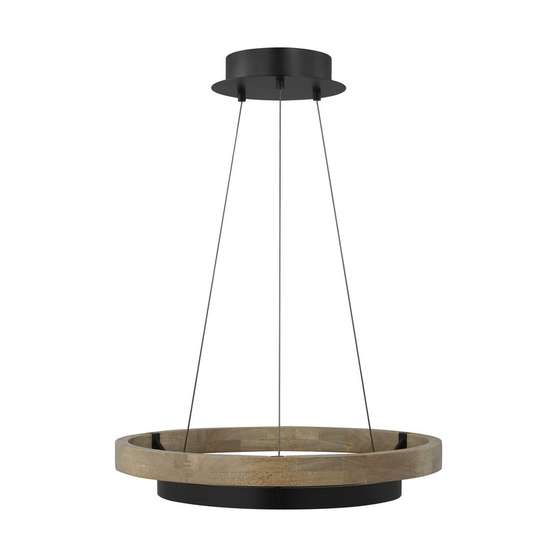 Visual Comfort Modern 700GRC24BW-LED930 LED Chandelier, Matte Black/Weathered Oak Wood