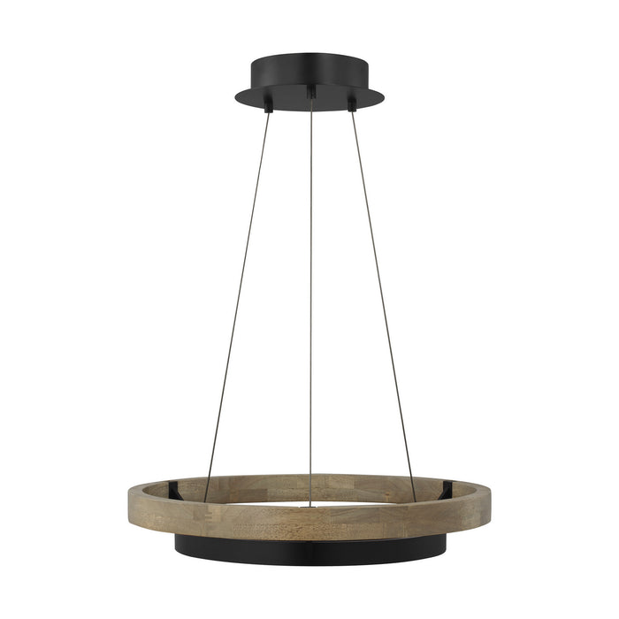 Visual Comfort Modern 700GRC24BW-LED930 LED Chandelier, Matte Black/Weathered Oak Wood