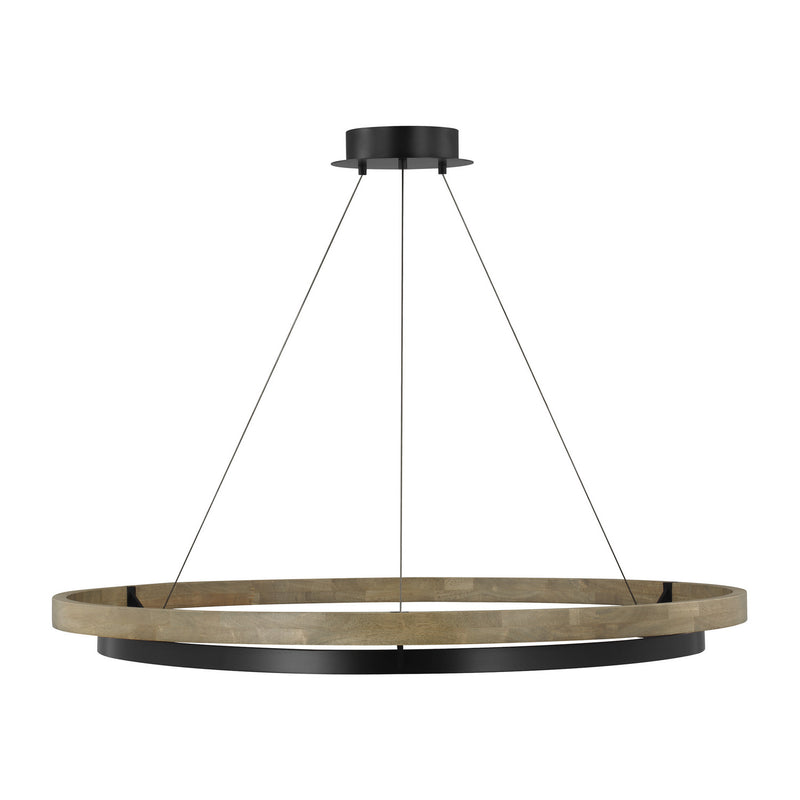 Visual Comfort Modern 700GRC48BW-LED930 LED Chandelier, Matte Black/Weathered Oak Wood