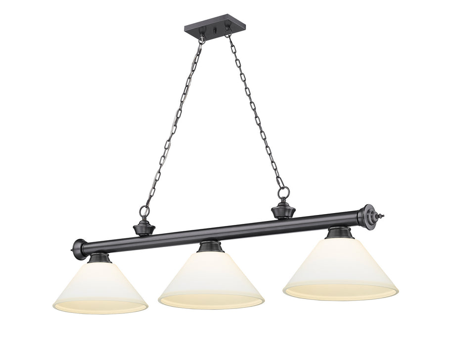 Z-Lite 2306-3BP-AMO14 Three Light Billiard, Bronze Plate