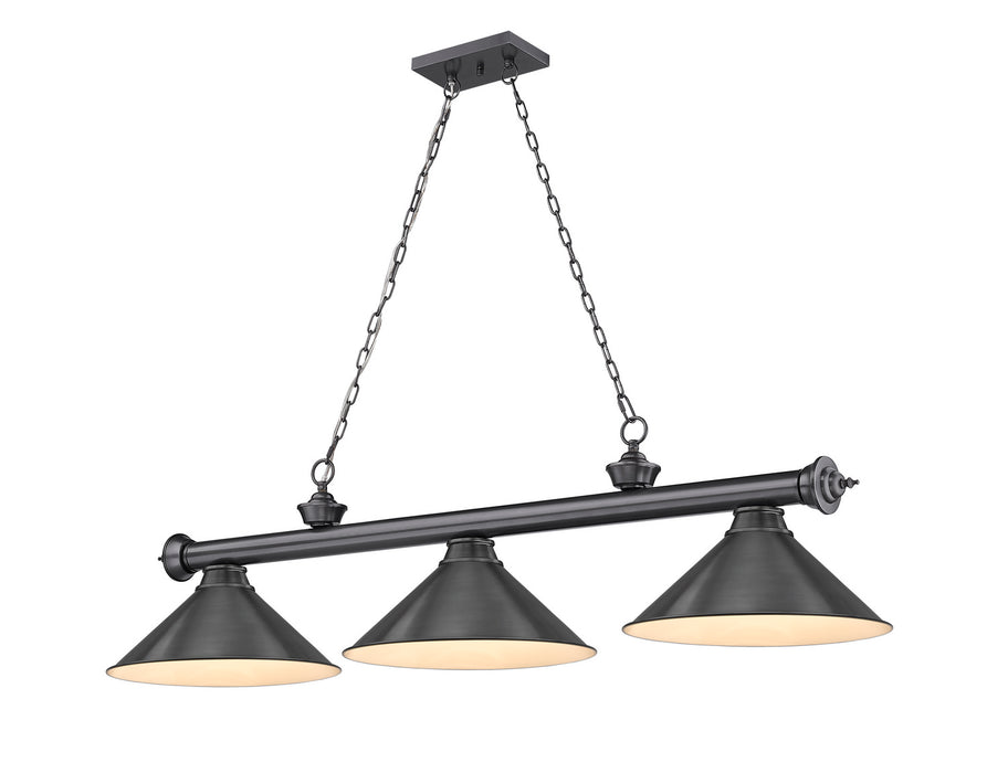 Z-Lite 2306-3BP-BP15 Three Light Billiard, Bronze Plate