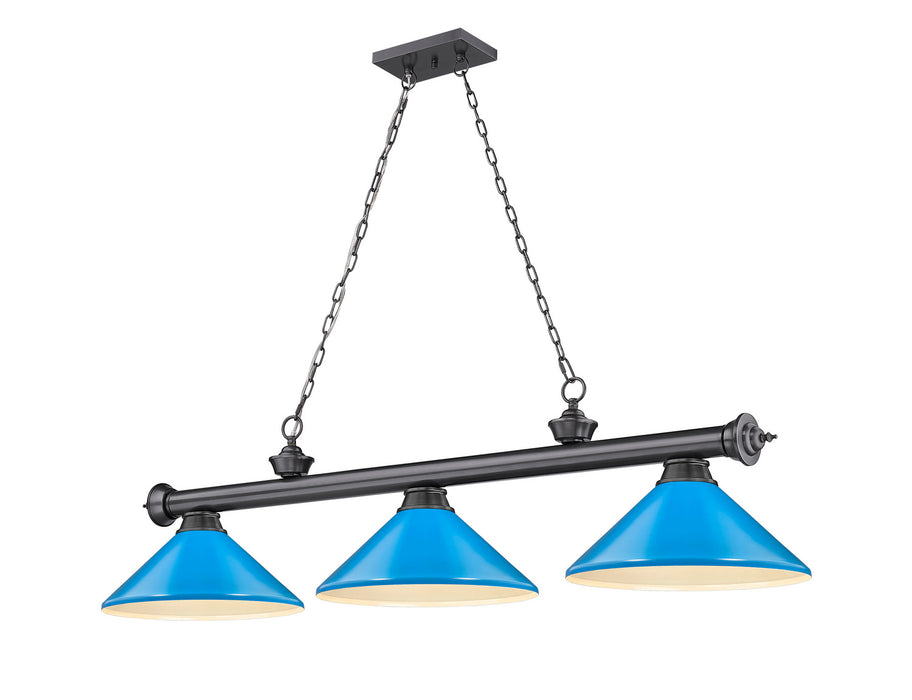 Z-Lite 2306-3BP-MEB Three Light Billiard, Bronze Plate