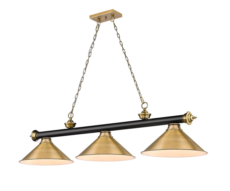 Z-Lite 2306-3MB-RB-RB15 Three Light Billiard, Matte Black + Rubbed Brass