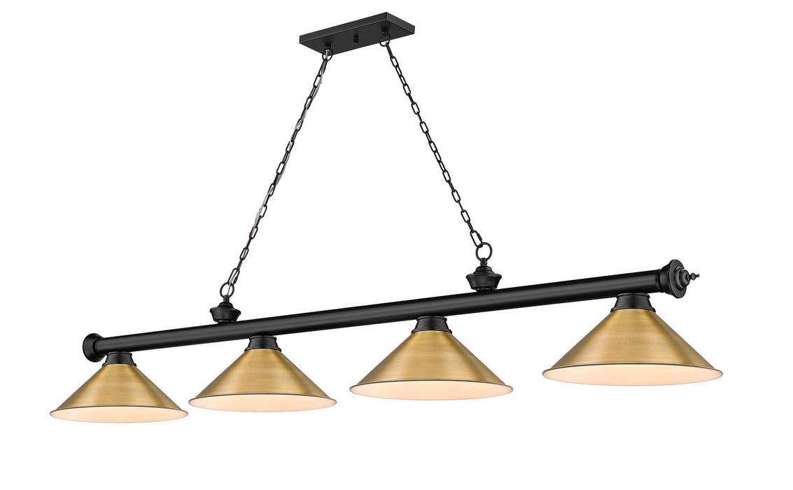 Z-Lite 2306-4MB-RB15 Four Light Billiard, Matte Black + Rubbed Brass