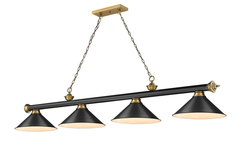 Z-Lite 2306-4MB-RB-MB15 Four Light Billiard, Matte Black + Rubbed Brass