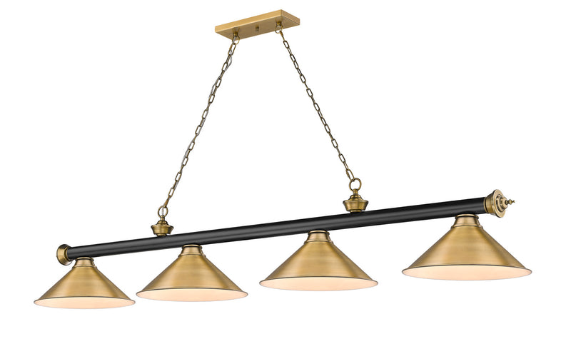 Z-Lite 2306-4MB-RB-RB15 Four Light Billiard, Matte Black + Rubbed Brass