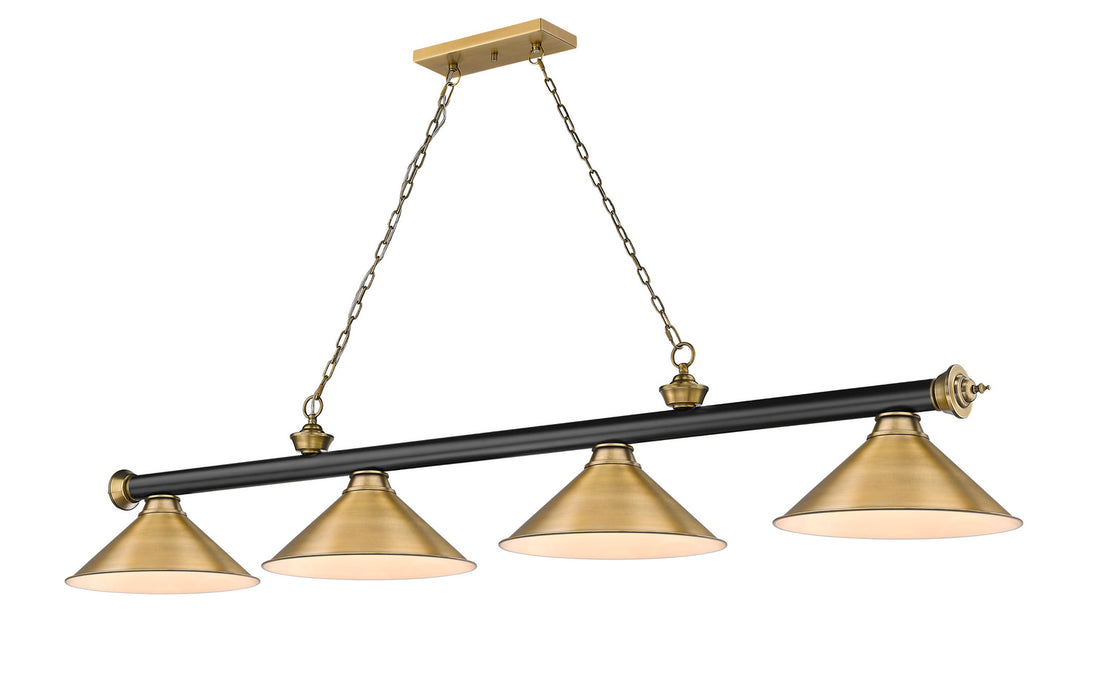 Z-Lite 2306-4MB-RB-RB15 Four Light Billiard, Matte Black + Rubbed Brass