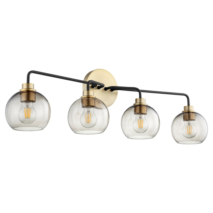 Quorum 572-4-6980 Four Light Vanity, Textured Black w/ Aged Brass