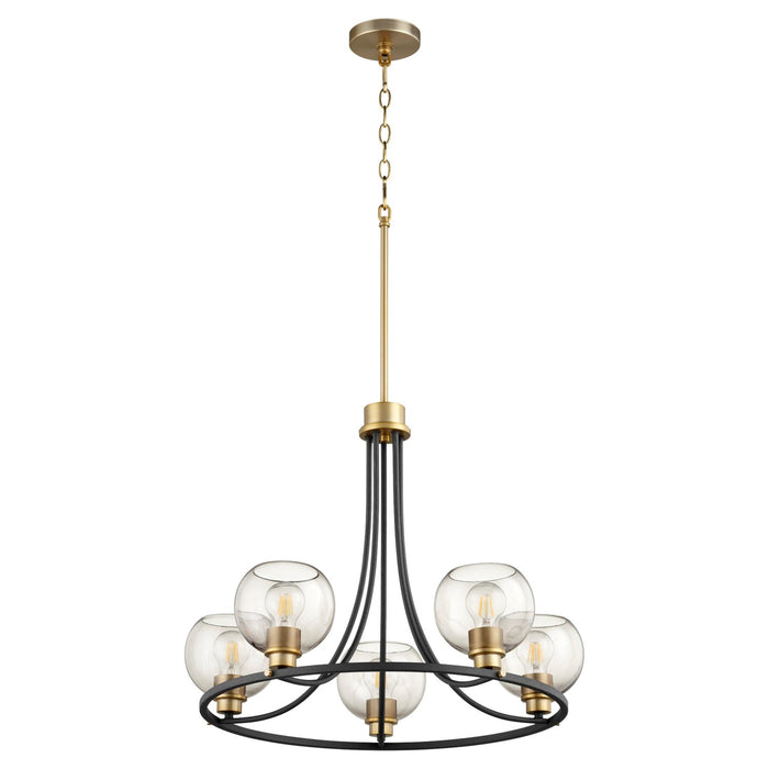 Quorum 672-5-6980 Five Light Chandelier, Textured Black w/ Aged Brass