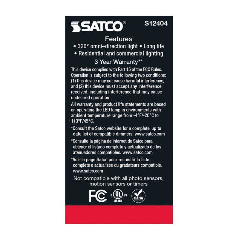 Satco S12404 Light Bulb, Soft White