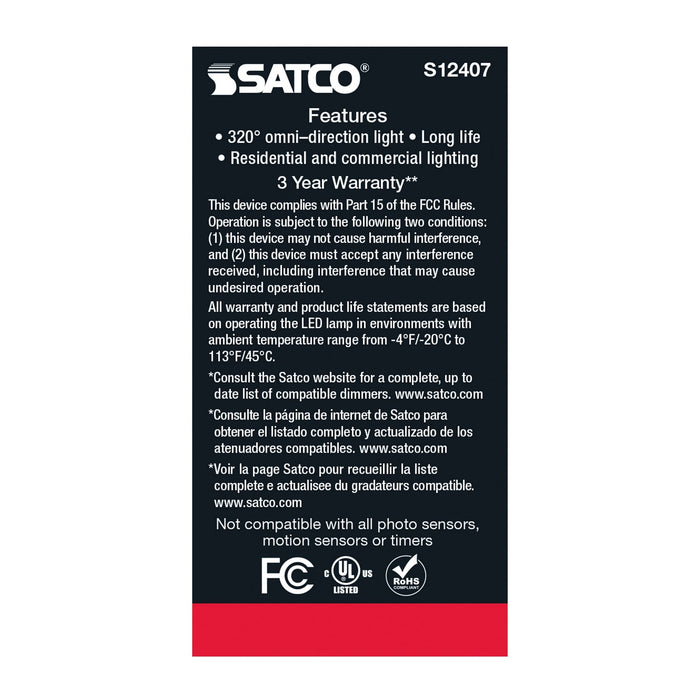 Satco S12407 Light Bulb, Soft White
