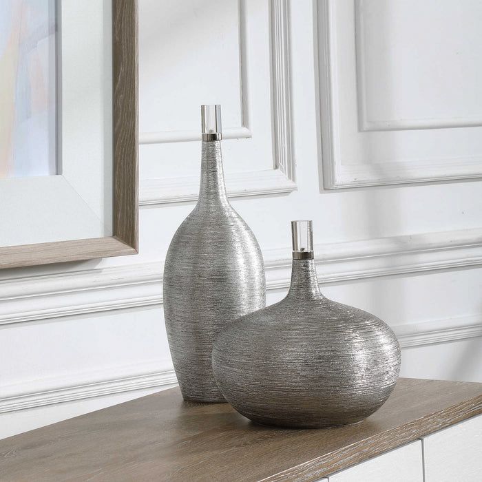 Uttermost 17883 Bottles, S/2, Bright Silver Leaf