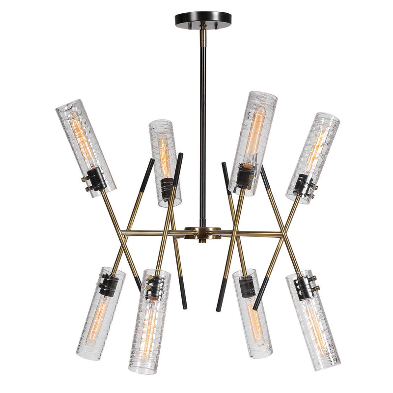 Uttermost 21538 Eight Light Linear Pendant, Textured Black With Antique Brass