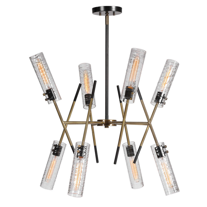 Uttermost 21538 Eight Light Linear Pendant, Textured Black With Antique Brass
