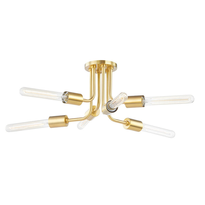 Mitzi H510606-AGB Six Light Semi Flush Mount, Aged Brass