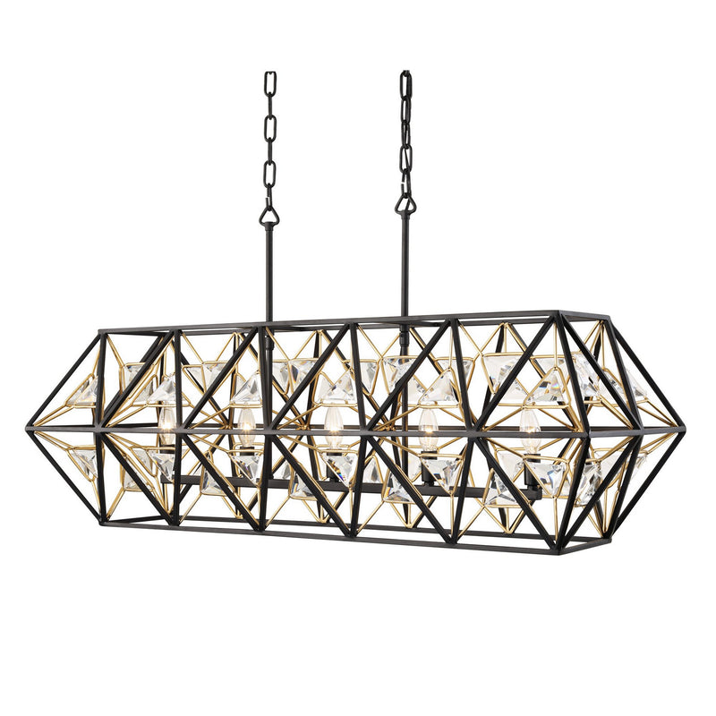 Varaluz 353N05MBFG Five Light Linear Pendant, Matte Black/French Gold