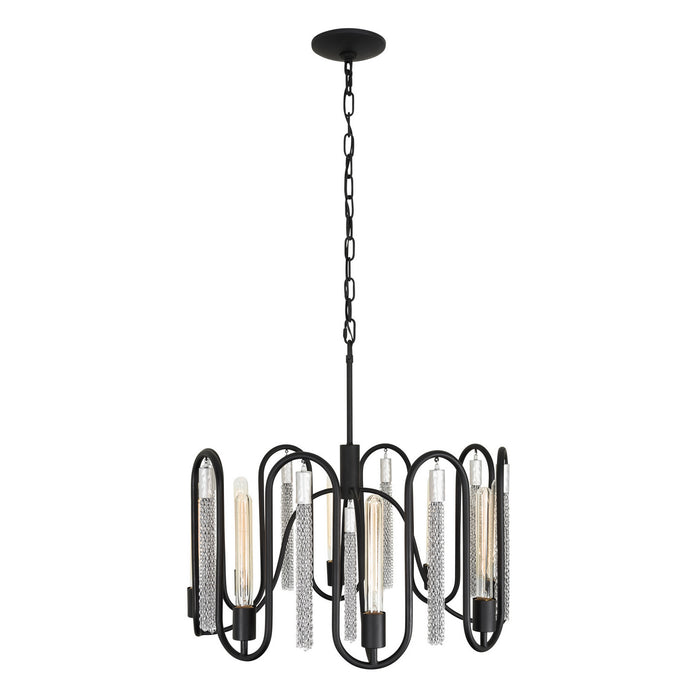 Varaluz 354P08MBCH Eight Light Pendant, Matte Black/Painted Chrome