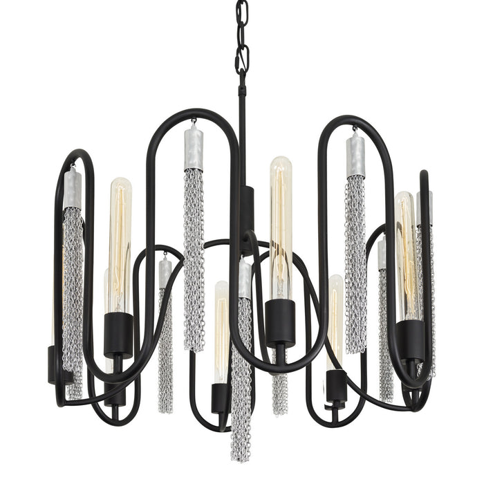 Varaluz 354P08MBCH Eight Light Pendant, Matte Black/Painted Chrome