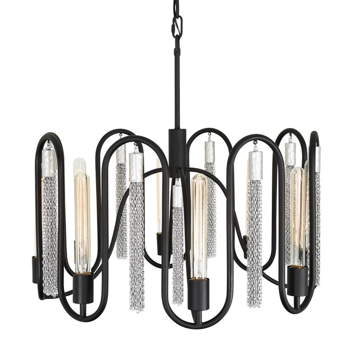 Varaluz 354P08MBCH Eight Light Pendant, Matte Black/Painted Chrome