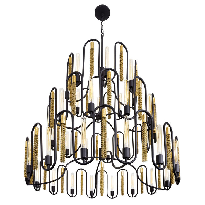 Varaluz 354P36MBAG 36 Light Chandelier, Matte Black/Antique Gold