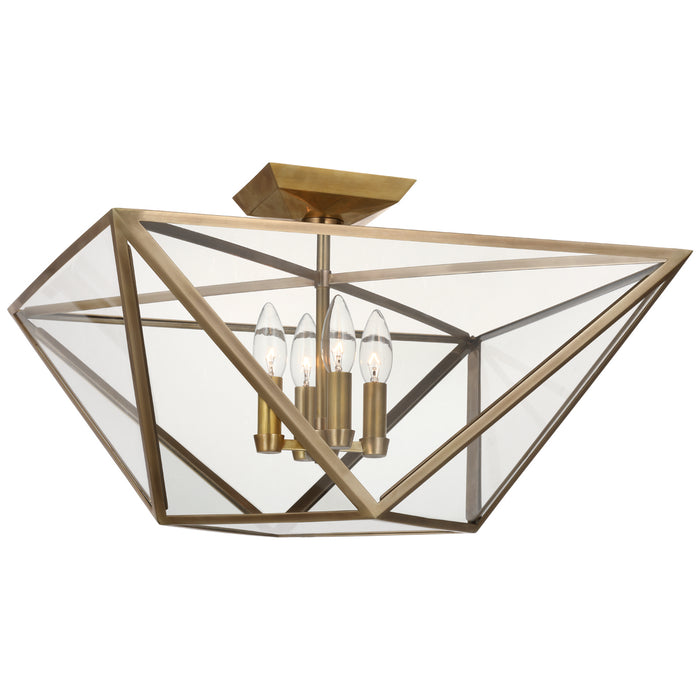 Visual Comfort Signature JN 4240HAB-CG LED Semi-Flush Mount, Hand-Rubbed Antique Brass