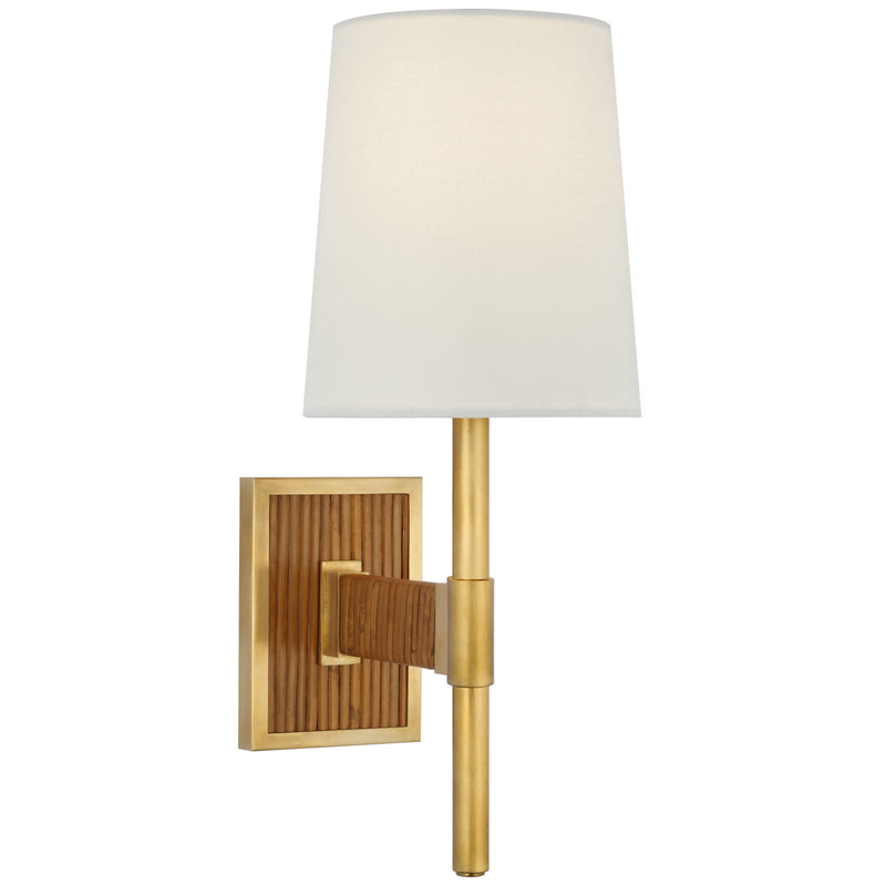 Visual Comfort Signature SK 2555HAB/DRT-L LED Wall Sconce, Hand-Rubbed Antique Brass and Dark Rattan
