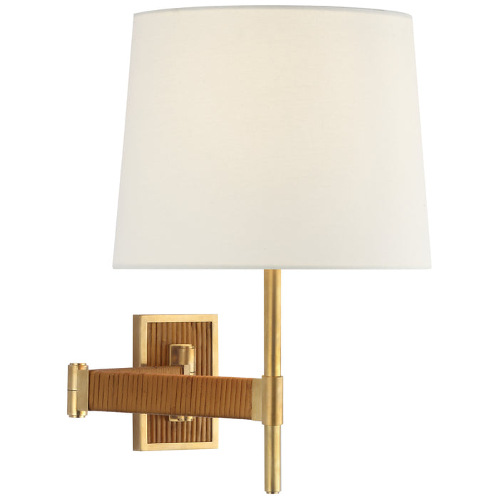Visual Comfort Signature SK 2556HAB/DRT-L LED Wall Sconce, Hand-Rubbed Antique Brass and Dark Rattan