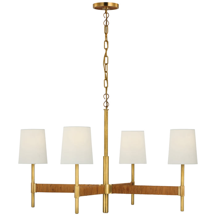 Visual Comfort Signature SK 5555HAB/DRT-L LED Chandelier, Hand-Rubbed Antique Brass and Dark Rattan