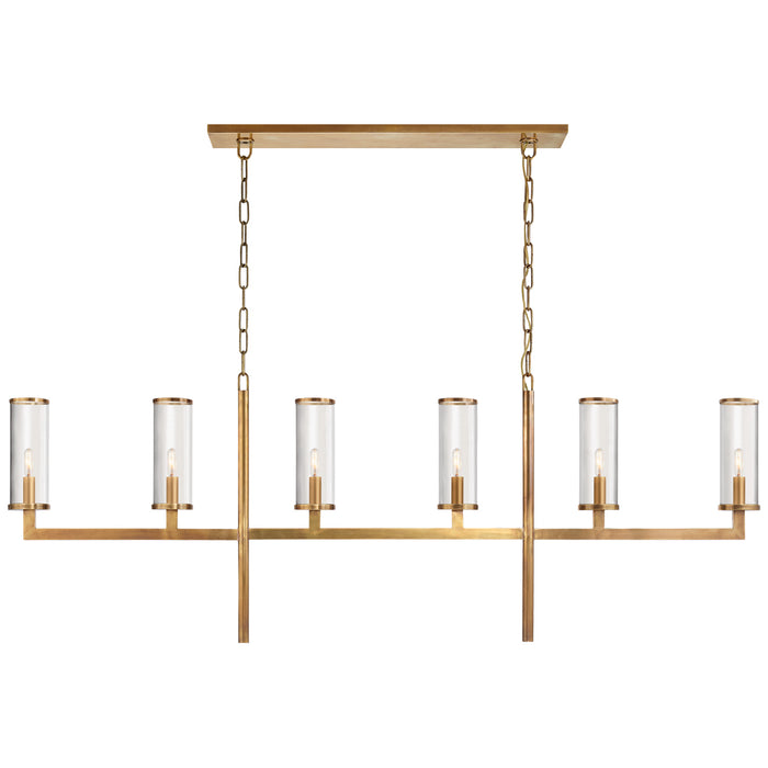Visual Comfort Signature KW 5203AB-CG Six Light Linear Chandelier, Antique-Burnished Brass