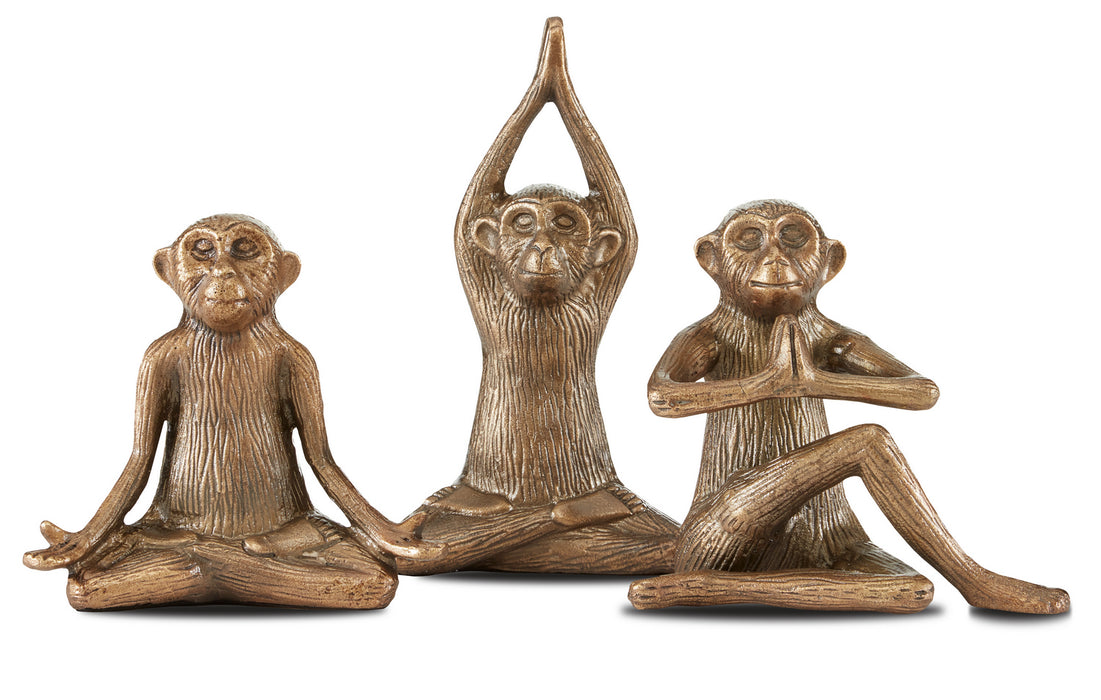 Currey and Company 1200-0518 Monkey Set of 3, Antique Brass