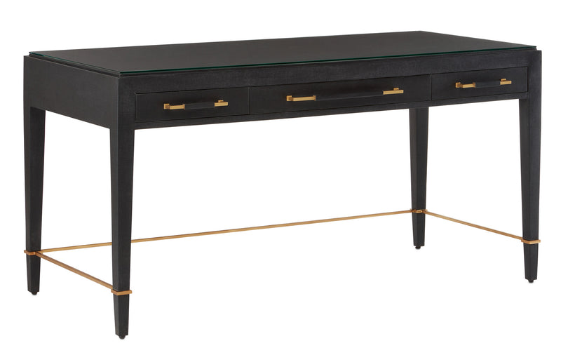 Currey and Company 3000-0207 Desk, Black Lacquered Linen/Champagne