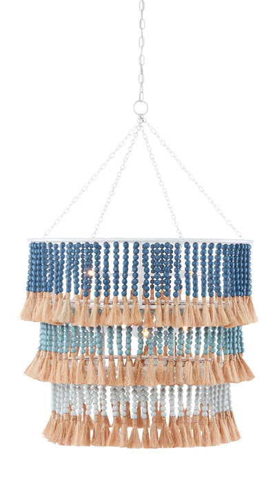 Currey and Company 9000-0830 Seven Light Chandelier, Sugar White/Mist Blue/Demin Blue/Natural Rope