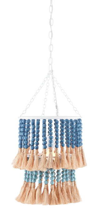 Currey and Company 9000-0831 One Light Pendant, Sugar White/Mist Blue/Demin Blue/Natural Rope