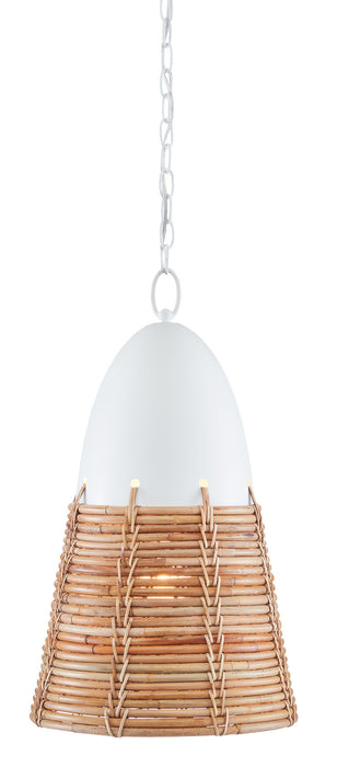 Currey and Company 9000-0840 One Light Pendant, Gesso White/Natural Rattan