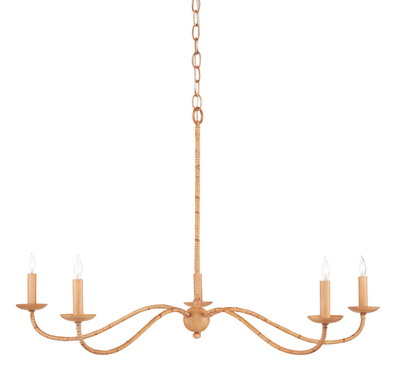 Currey and Company 9000-0848 Five Light Chandelier, Saddle Tan/Natural Rattan