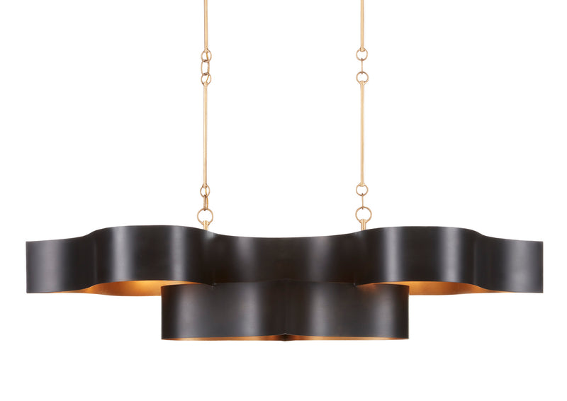 Currey and Company 9000-0853 Six Light Chandelier, Satin Black/Contemporary Gold Leaf
