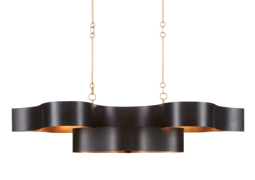 Currey and Company 9000-0853 Six Light Chandelier, Satin Black/Contemporary Gold Leaf