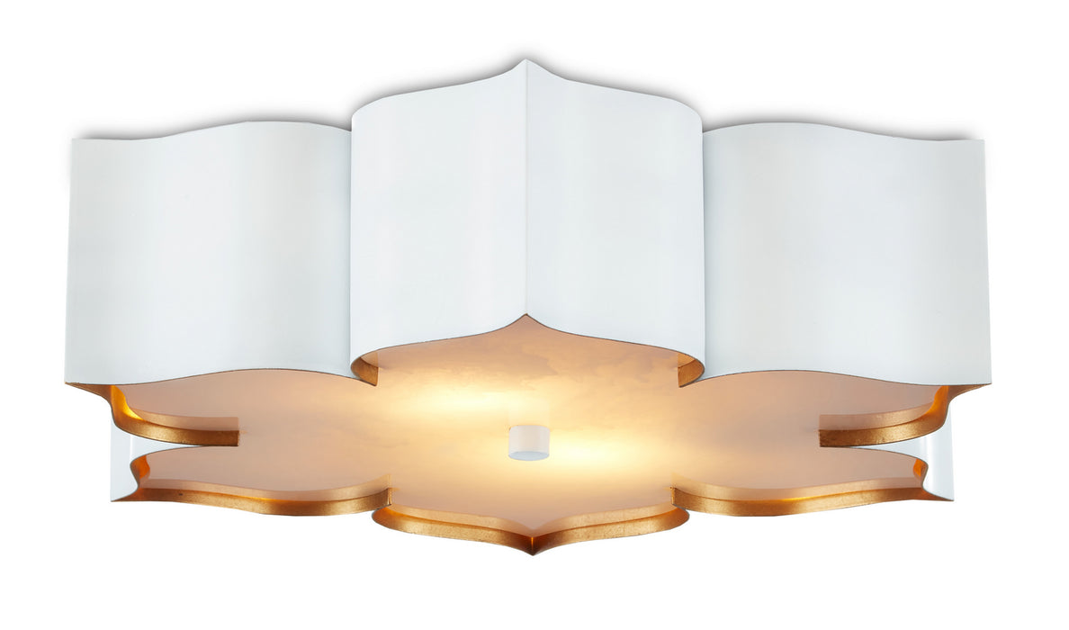 Currey and Company 9999-0059 Two Light Flush Mount, Sugar White/ Contemporary Gold